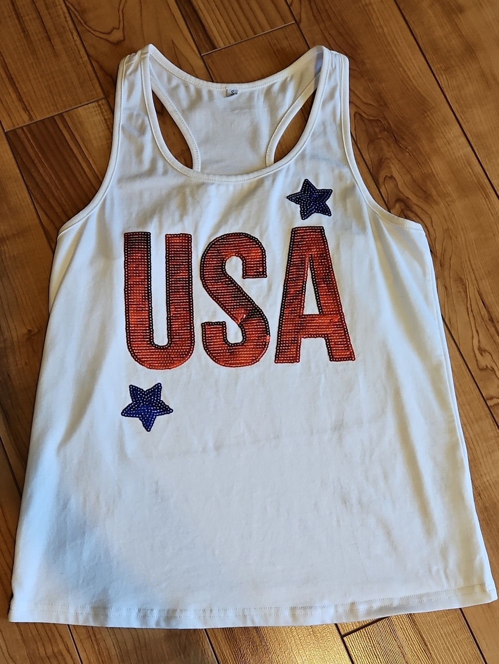 Womens White USA Tank Top with Red & Blue Accents